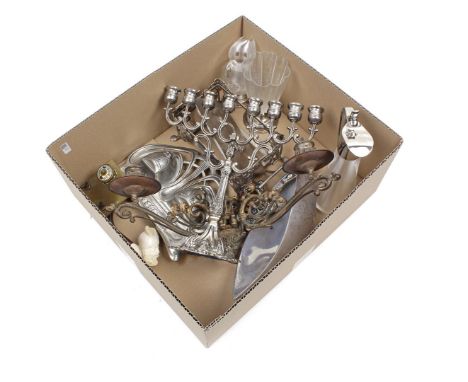 Box with Jugendstil style inkstand, frame for tray, 2-light wall sconce, meesr foam pipe, inkwell and candlestick with cloiso