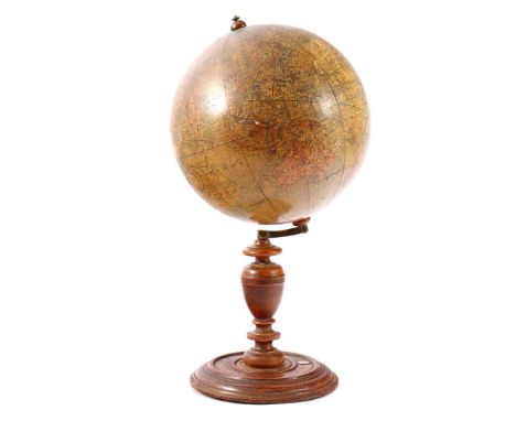 Late 19th century German globe on walnut base with compass, 45 cm high