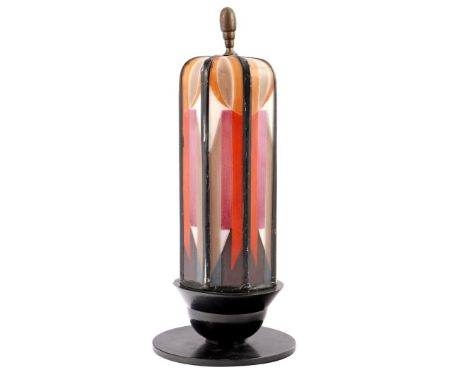 Henk Herens (1893-1934)The New Honsel Amsterdam School, polychrome stained glass table lamp, 1920s, 33 cm high (crack top)