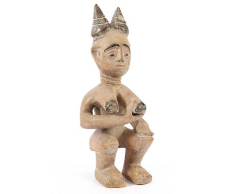 African tribal wooden bombarded and painted fertility statue, origin Ghana, Fanti trunk 44 cm high