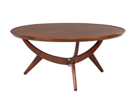 Abraham A. Patijn Walnut coffee table standing on three prant, design A A Patijn for Zijlstra, Joure 1955, 44 cm high and 99 