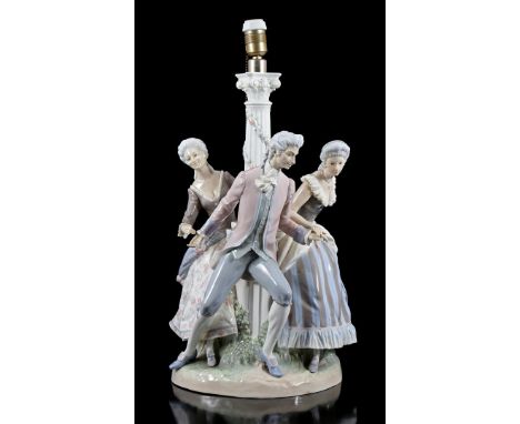 Lladro porcelain table lamp base, La Tarantela, design Salvador Furio, edition 1971-1989, 63 cm high (crack in the base on th