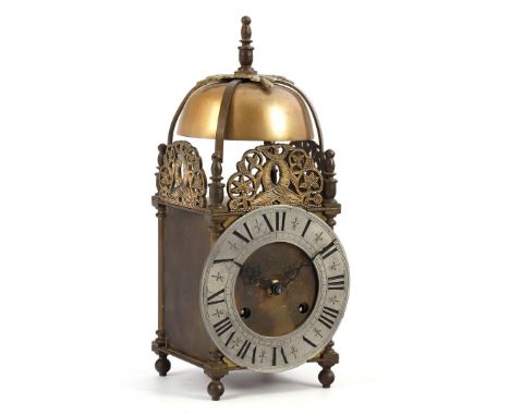 Brass table lantern clock with Christian Claw name on the dial, 20th century, 28.5 cm high