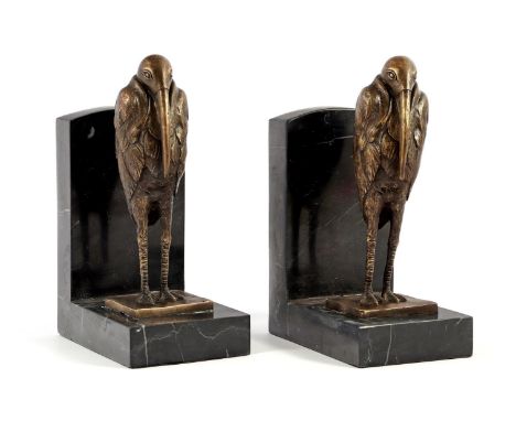 Set of bookends after old model with bronze statues of marabou, 24 cm high