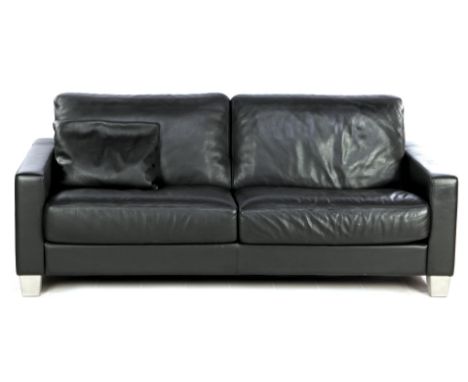 Black leather De Sede 2-seater sofa, model DS-17, 195 cm wide