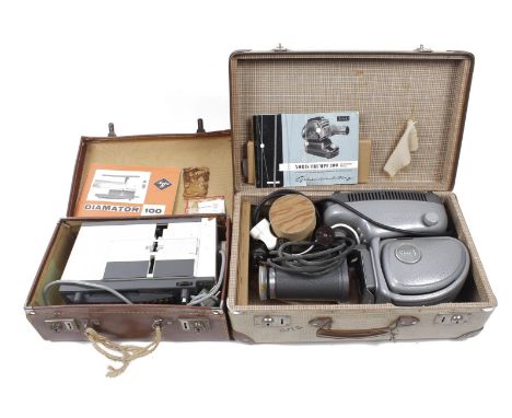 Noris Trumpf 300 projector in case, 1960s, and Agfa Diamator 100 in leather case