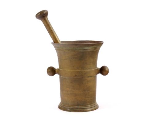Large bronze mortar 30.5 cm high, 24 cm diameter with pestle 46 cm long