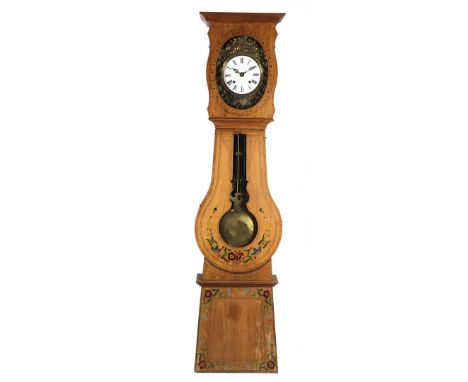 French comtoise clock with address Guillerminet a Pont de Vaux on the dial, with harp pendulum and pine painted case, 220 cm 