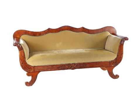 Mahogany on an oak sofa with beautiful stitching, Holland ca.1820, 91 cm high, 195 cm wide