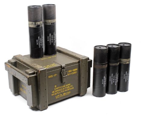 Wooden ammunition box 30 cm high, 53x39 cm and cardboard tubes for mortars