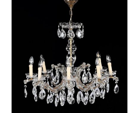 Beautiful crystal 8-light chandelier with many drops 88 cm high, 75 cm diameter