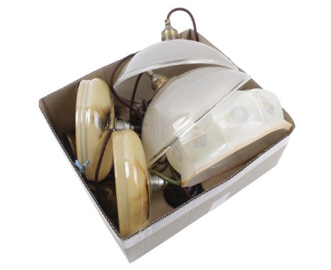 2 glass pendant lamps white with gold color speckles &amp; nbsp; 28 cm diameter, 2 glass pendant lamps brown 22 cm diameter a
