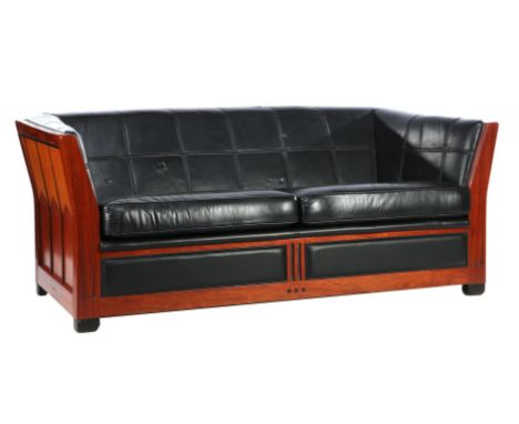 Schuitema Art Deco style &amp; nbsp; 2-seater sofa, Lawrence model, rosewood with ebony and oak frame and black leather 71 cm