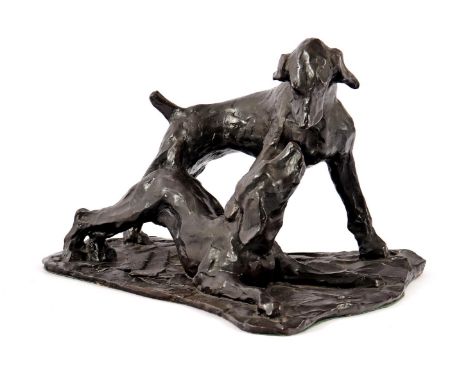 Hans Balner (1925-2018)Bronze sculpture of 2 playing dogs, number 6/8 and dated 1991, 22 cm high, 36.5 cm wide, weight 8.45 k