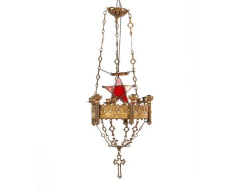 Oriental copper hanging lamp 100 cm high, 40 cm diameter (2 separate candle holders)