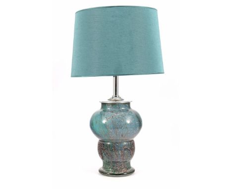 WMF Art Deco 2-light glass table lamp base with modern upholstered shade 60 cm high