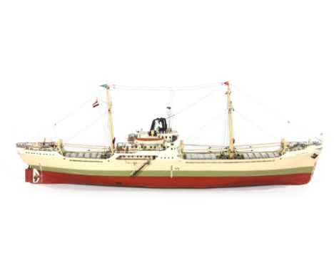 Scale model wooden freight vessel, the Antoinette Harderwijk, 60 cm high, 172 cm long