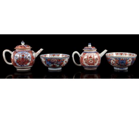 Amsterdams Bont 18th century porcelain teapot 13.5 cm high (chip spout), 2 bowls 14 cm in diameter (some hairlines and bump o