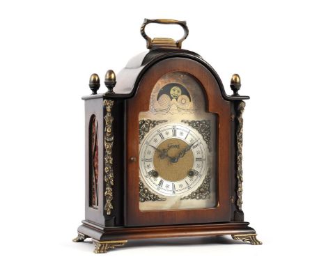 Gewes table clock with moon phase, &amp; nbsp; in walnut case 29 cm high