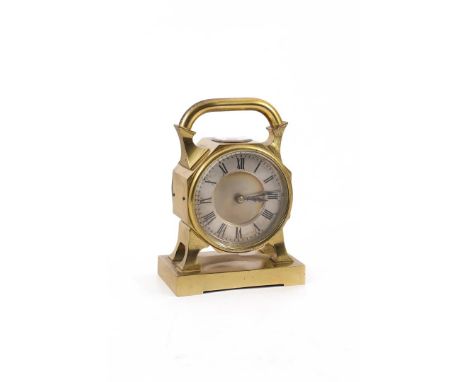 Heavy 1960s table clock in brass case with compass, 17 cm high