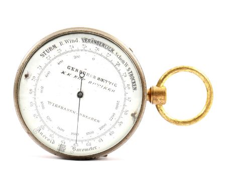 19th century travel barometer with compass, 5.5 cm diameter