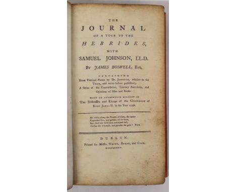 James Boswell. The Journal of a Tour to the Hebrides with Samuel Johnson Dublin. 1785. Scarce First Dublin edition. Fine late