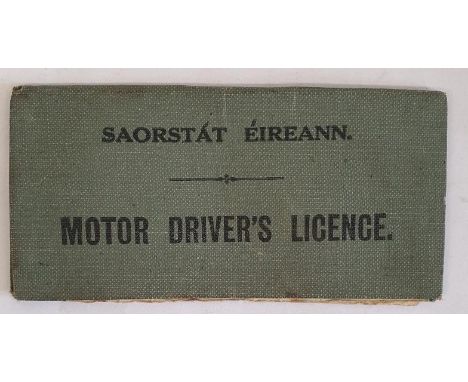 Saorstát Éireann: Motor Driver's Licence issued 1926. With advertisements for Pratts Petrol and Morris Cars. Unique Historica