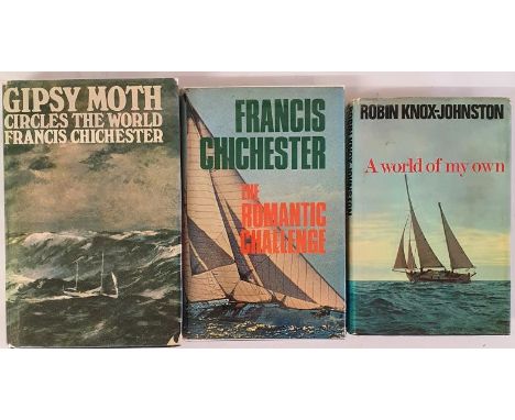 Chichester, Francis. The Romantic Challenge. London: Cassell, 1971, 1st edit, d/j, SIGNED, along with a SIGNED postcard; and 