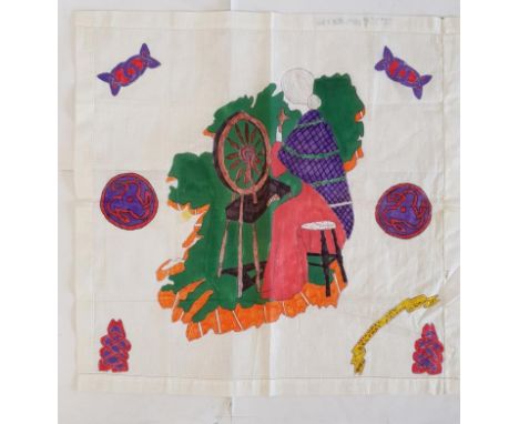 Republican Prison Art 1971 - by former Republican prisoner, Michael Law. Depicting Ireland and a woman in traditional Irish d