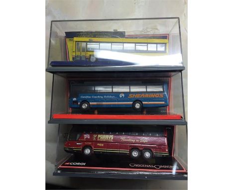 Three Corgi Original omnibus company 1:76 scale models. Beeline, Shearings and Parrys