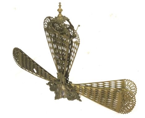 A vintage brass fire screen fan guard (AF). H60cm