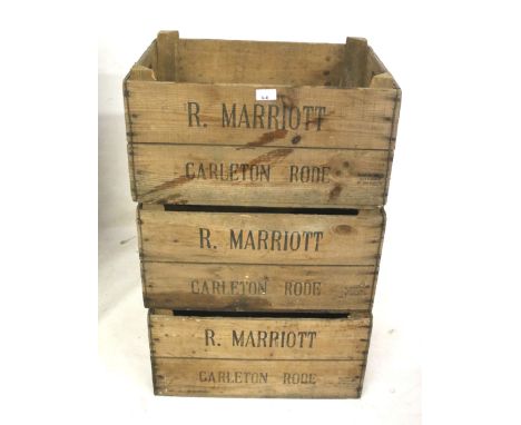 Three Kent apple boxes marked R Marriot