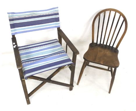 An Ercol dining chair and a folding garden chair. Ercol chair, H87cm, garden chair, H85cm