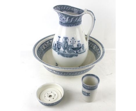 A 'Etruscan Vases' wash set. Comprising a pitcher, basin, soap dish and pot, Max. H33.5cm