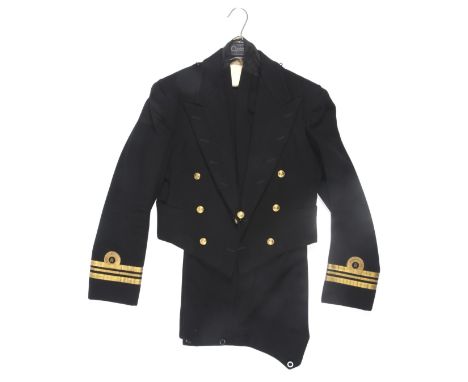 A Gieves Naval Officer's evening dress uniform with waistcoat and trousers.    Condition Report:  Appears in a fair condition