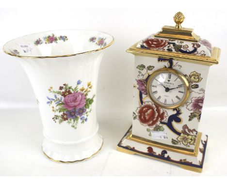 Two 20th century British pieces of ceramics. Comprising a Mason's Golden Mandalay Clock and a Victorian floral vase. Max H24c