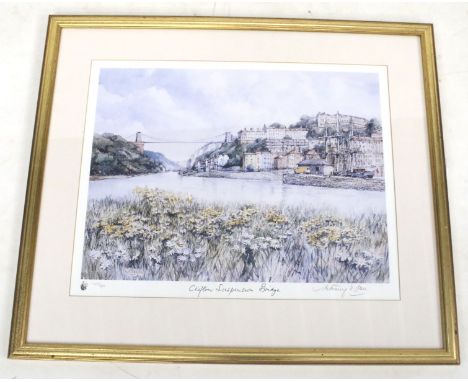 A. V. Pace - 'Clifton Suspension Bridge' Bristol in bloom signed limited edition print. No. 743/800. Framed and glazed. 45cm 