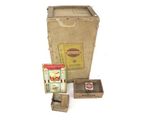 A collection of advertising ephemera. Including a 'Gold Flake' Wills cigarette cardboard storage case, H93cm, a wooden crate 