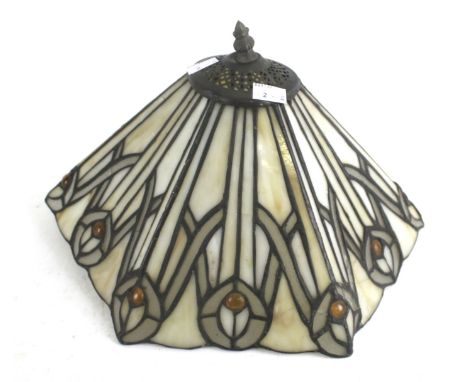 A Tiffany style leaded glass lamp shade. Of hexagonal form, H22cm (AF)