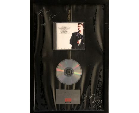 BRIAN MAY EMI AWARD. Brian May's personal framed EMI award with mounted CD copy of Five Live and plaque reading 'Platinum Awa