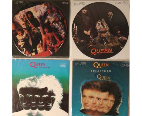 QUEEN - 12"s. Smashing selection of 9 x 12" picture/coloured discs. Titles include It's A Hard Life (12 QUEENP 3), A Kind Of 