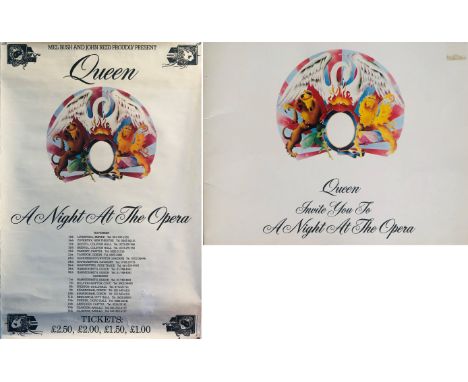 QUEEN NIGHT AT THE OPERA UK POSTER AND PROGRAMME. An original 1975 poster advertising Queen's UK tour to promote 'A Night At 