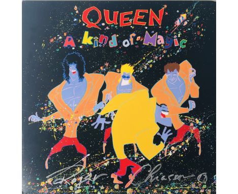 QUEEN KIND OF MAGIC SIGNED BY ARTIST. A copy of Queen - A Kind Of Magic signed to front of sleeve by artist Roger Chiasson in