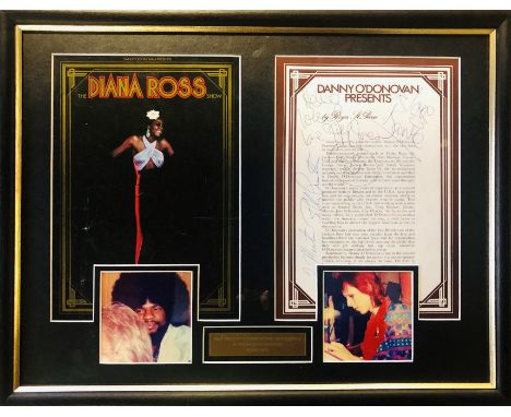 DAVID BOWIE 1973 SIGNED PROGRAMME. A mounted and framed display to include a page from a 1973 Diana Ross Show programme signe