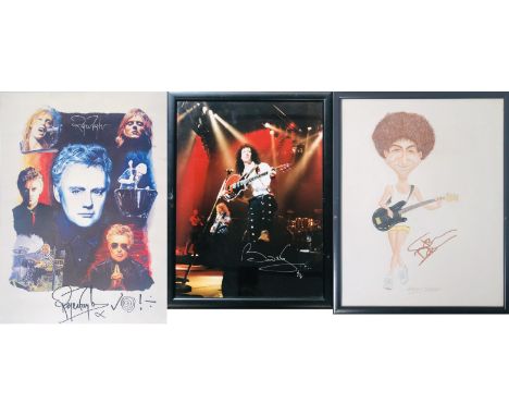 QUEEN INDIVIDUAL SIGNATURES - ROGER/BRIAN/JOHN. Three pieces of Queen memorabilia to include: Roger Taylor art print signed i