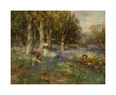 WILLIAM STEWART MACGEORGE R.S.A. (SCOTTISH 1861-1931) BLUE HAZE OF THE HYACINTH Signed, oil on canvas(71cm x 91cm (28in x 36i