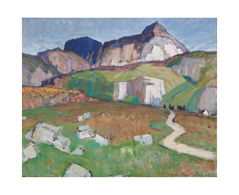 § JOHN MACLAUCHLAN MILNE R.S.A. (SCOTTISH 1886-1957) THE QUARRY AT TORRIDON Signed and dated '23, oil on canvas(63.5cm x 76cm