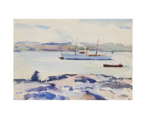 FRANCIS CAMPBELL BOILEAU CADELL R.S.A., R.S.W. (SCOTTISH 1883-1937) ON THE SHORE, IONA (THE SOUND Signed lower right, waterco