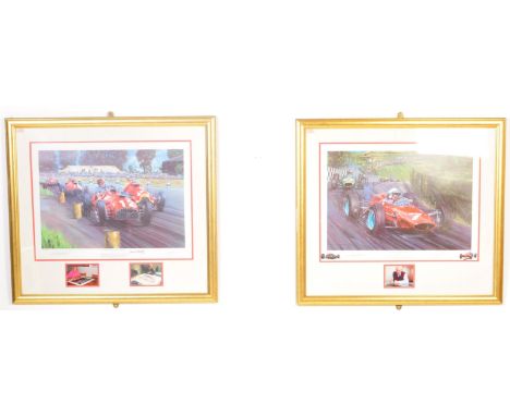 A pair of vintage late 20th Century framed prints; Nicolas Watts (British Contemporary) Ferrari&nbsp; - The First Grand Prix 