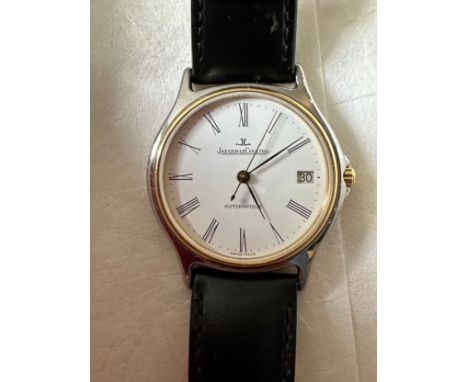 A Gentleman's stainless steel, automatic mechanical Jaeger-LeCoultre wrist watch with an 18ct yellow gold bezel, white face, 